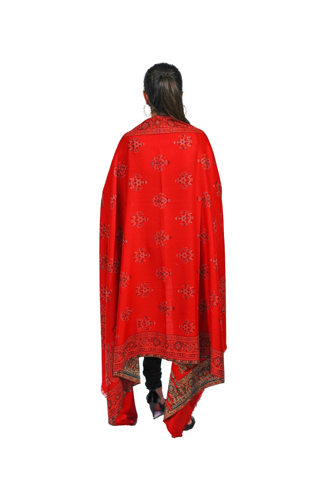 Wool Blend Traditional Jamawar Kani Shawl for Women - Crimson Red