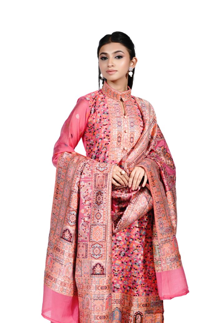 Traditional Kani Zari Suit For Women (Unstitched) - Romantic Pink