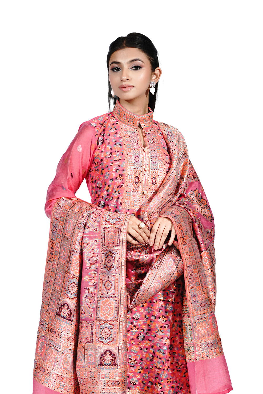 Traditional Kani Zari Suit For Women (Unstitched) - Romantic Pink