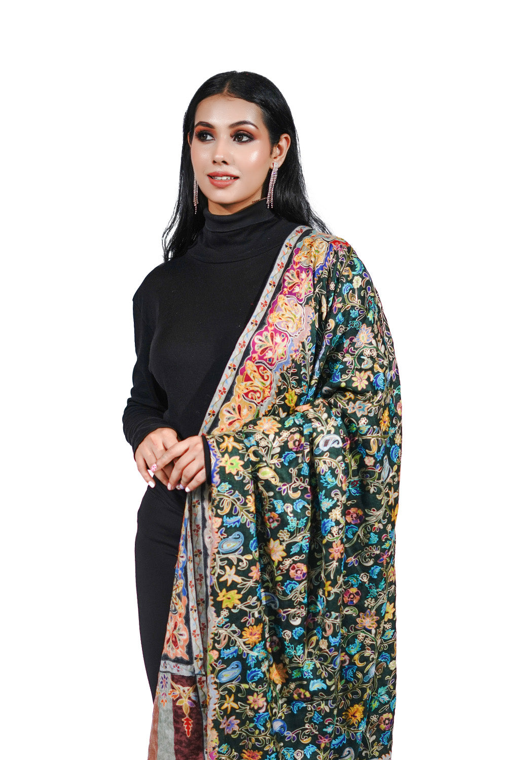 Heritage Black Embroidered Printed Shawl for Women
