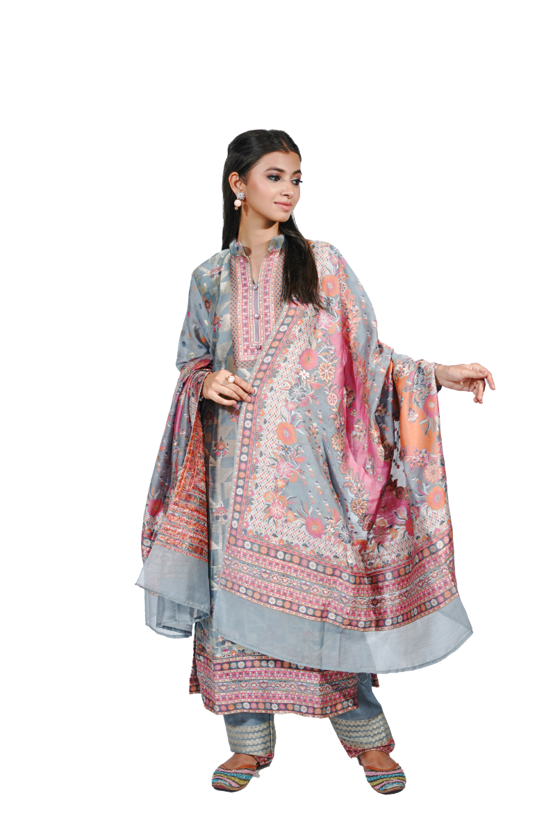 Traditional Kani Zari Suit For Women (Unstitched) - Pastel Blue