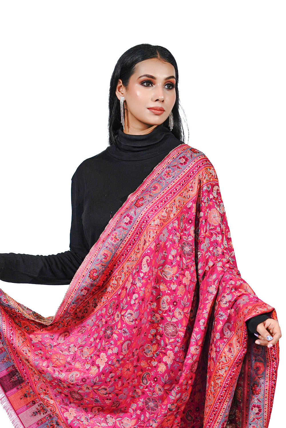 Antique Kashmiri Kani Stole with Sarvosk for Women - Rich Pink