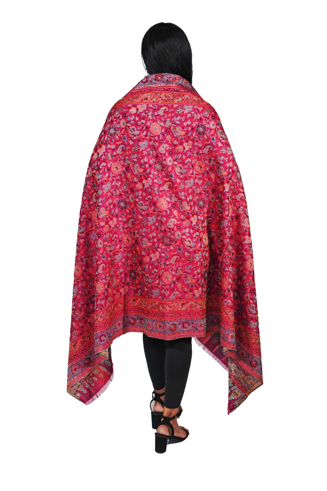 Antique Kashmiri Kani Stole with Sarvosk for Women - Rich Pink