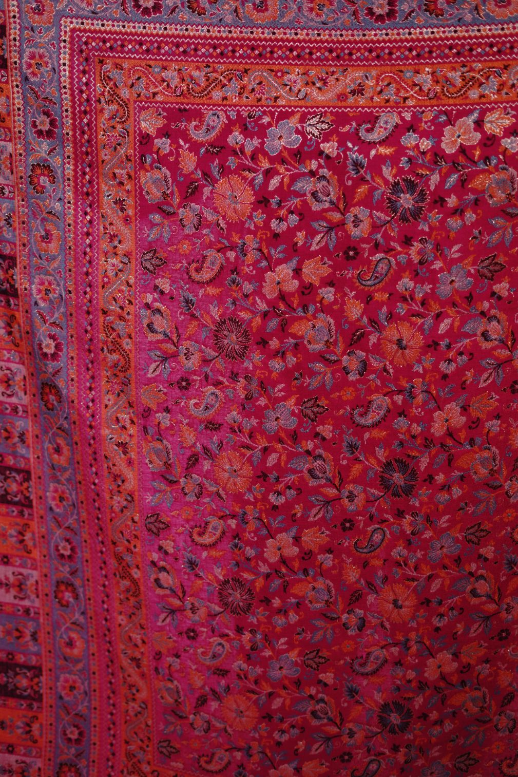 Antique Kashmiri Kani Stole with Sarvosk for Women - Rich Pink