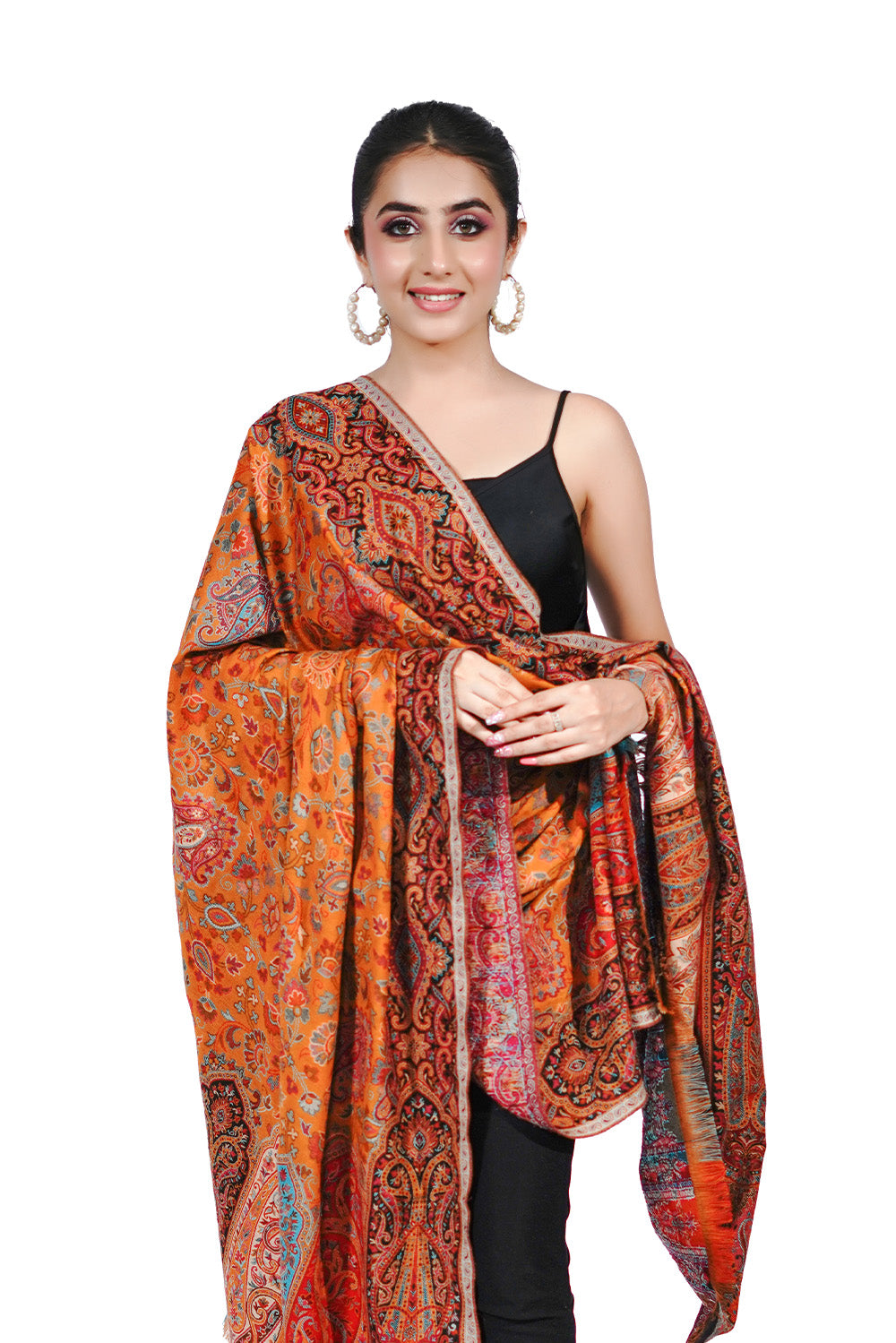 Pashmina Faux Gulabdar Traditional Kani Shawl - Amber Yellow