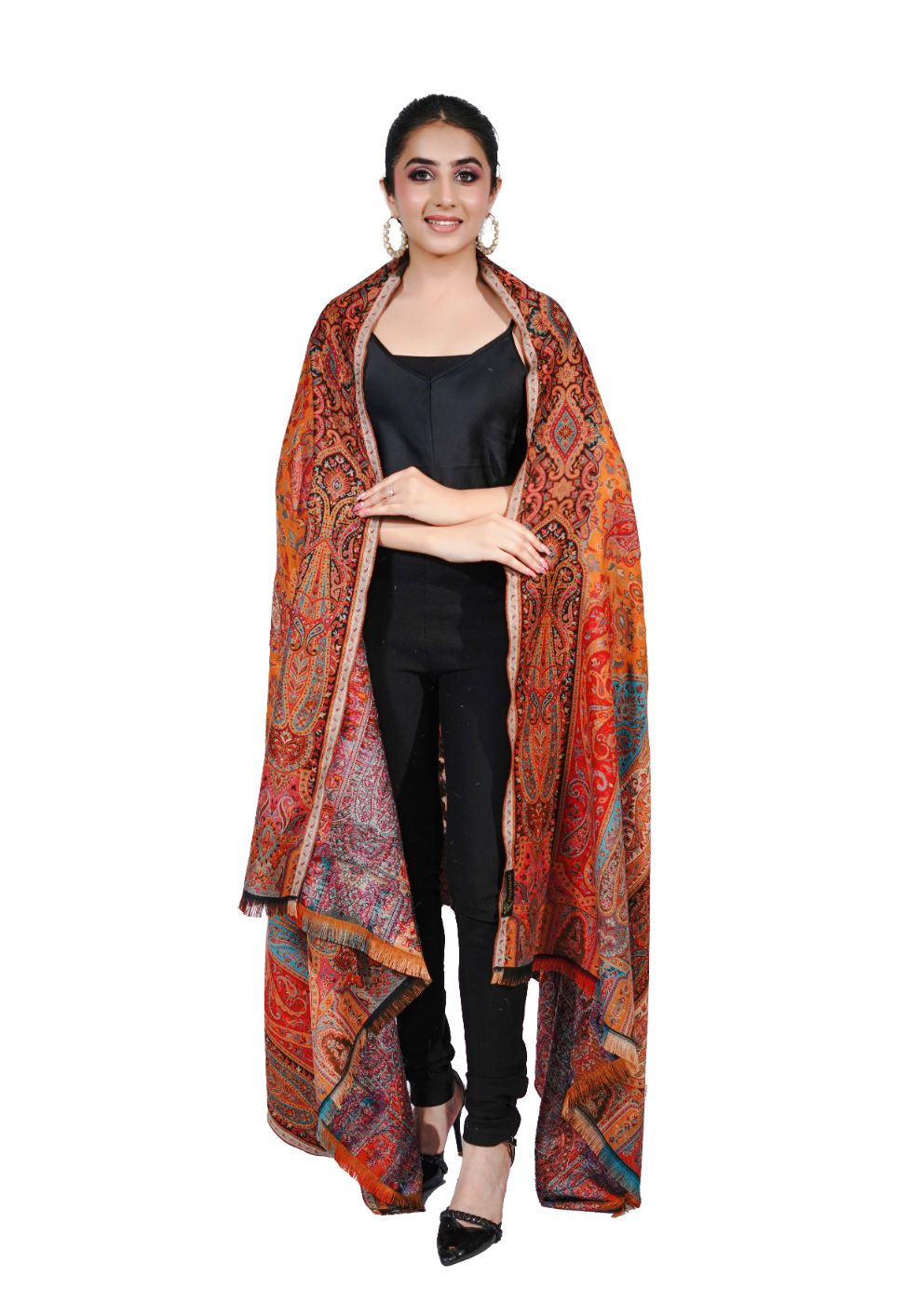 Pashmina Faux Gulabdar Traditional Kani Shawl - Amber Yellow