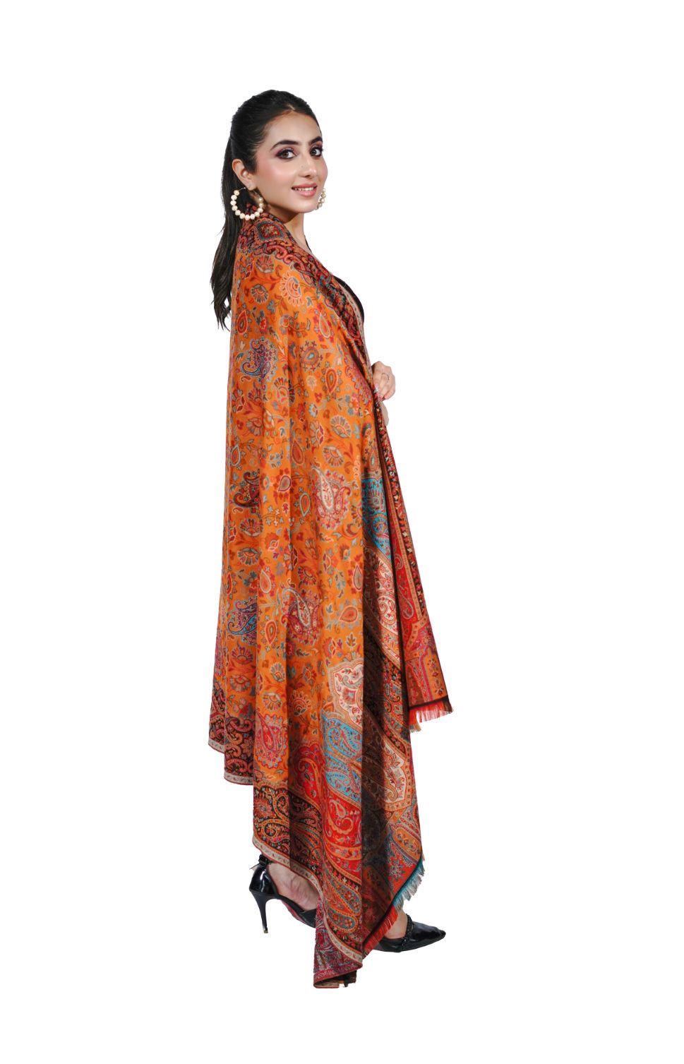 Pashmina Faux Gulabdar Traditional Kani Shawl - Amber Yellow