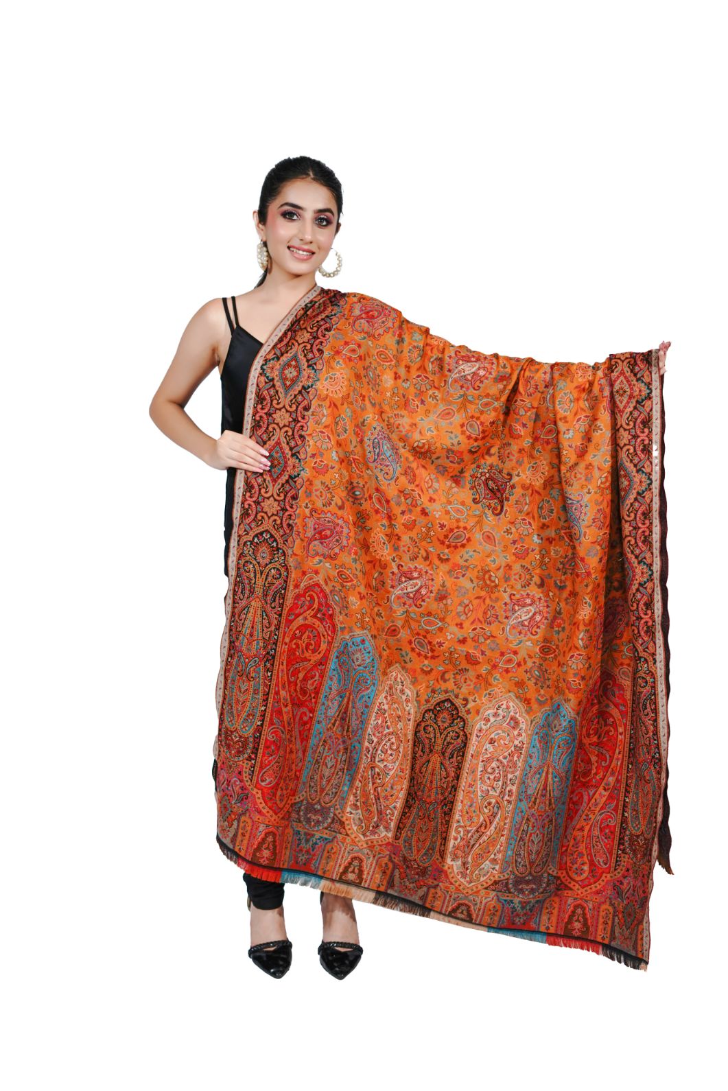 Pashmina Faux Gulabdar Traditional Kani Shawl - Amber Yellow