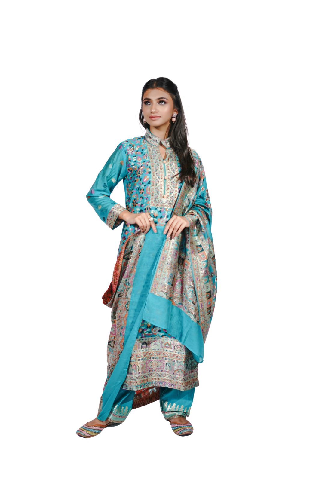 Traditional Kani Zari Suit For Women (Unstitched) - Ink Blue