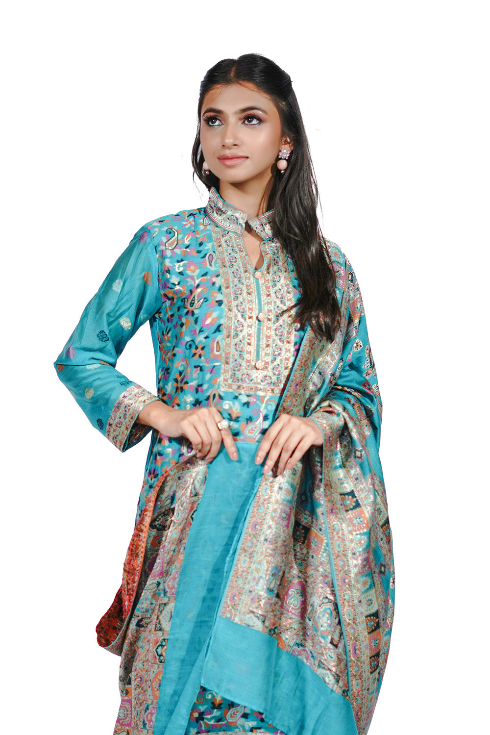 Traditional Kani Zari Suit For Women (Unstitched) - Ink Blue