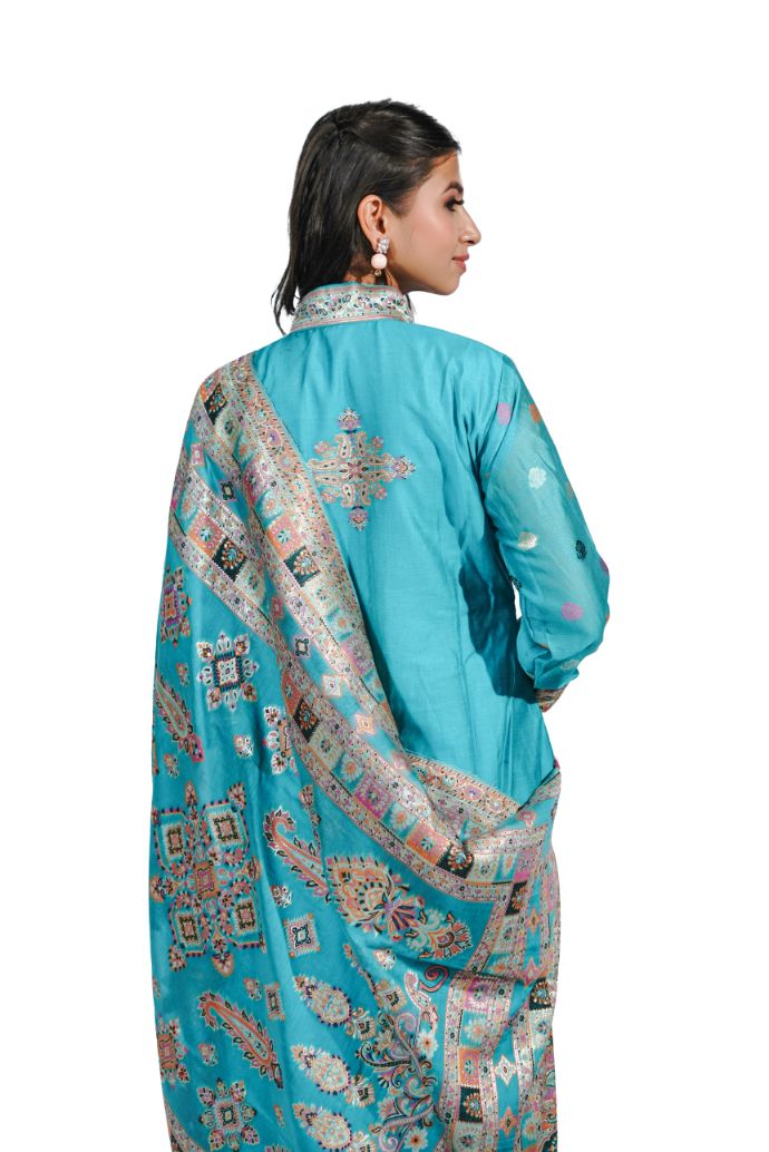 Traditional Kani Zari Suit For Women (Unstitched) - Ink Blue
