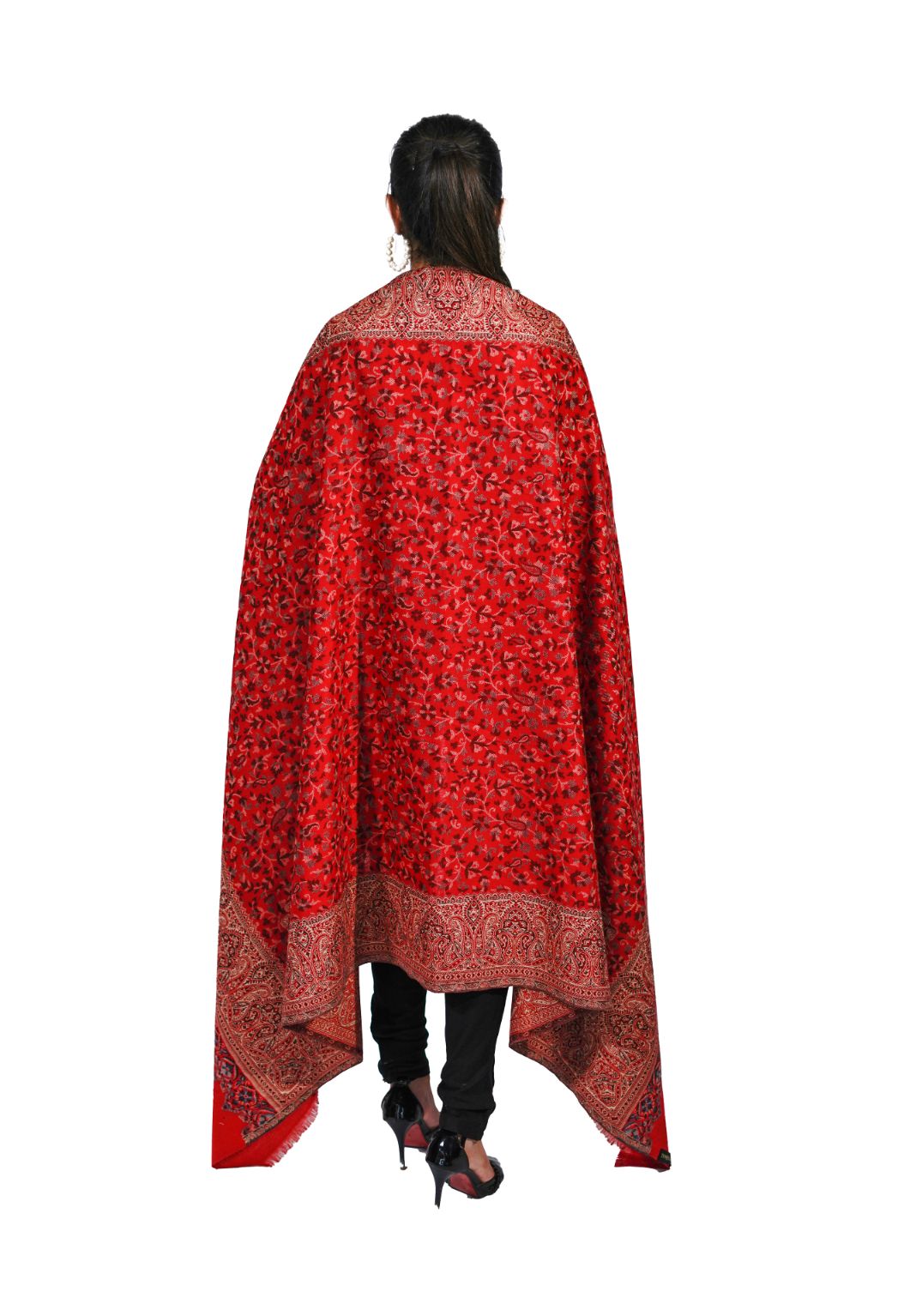 Pashmina Faux Traditional Jamawar Jaal Shawl - Crimson Red