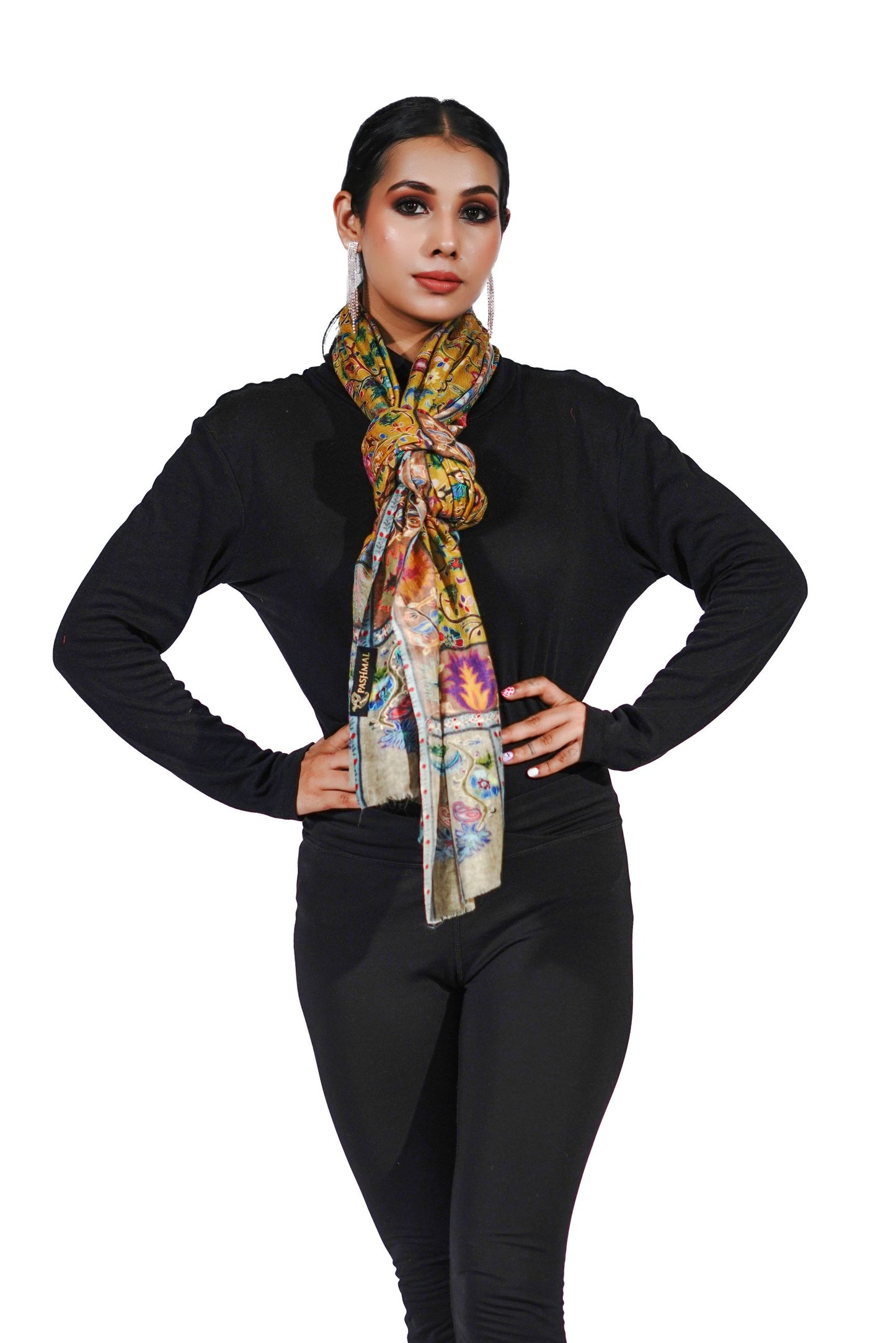 Heritage Amber-Yellow Hand Embroidered Printed Shawl for Women