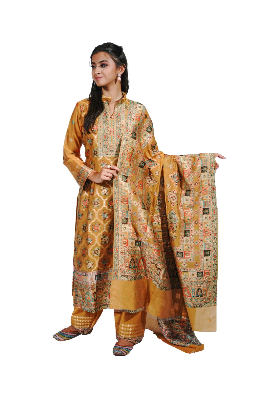Traditional Kani Zari Suit For Women (Unstitched) - Mellow Yellow
