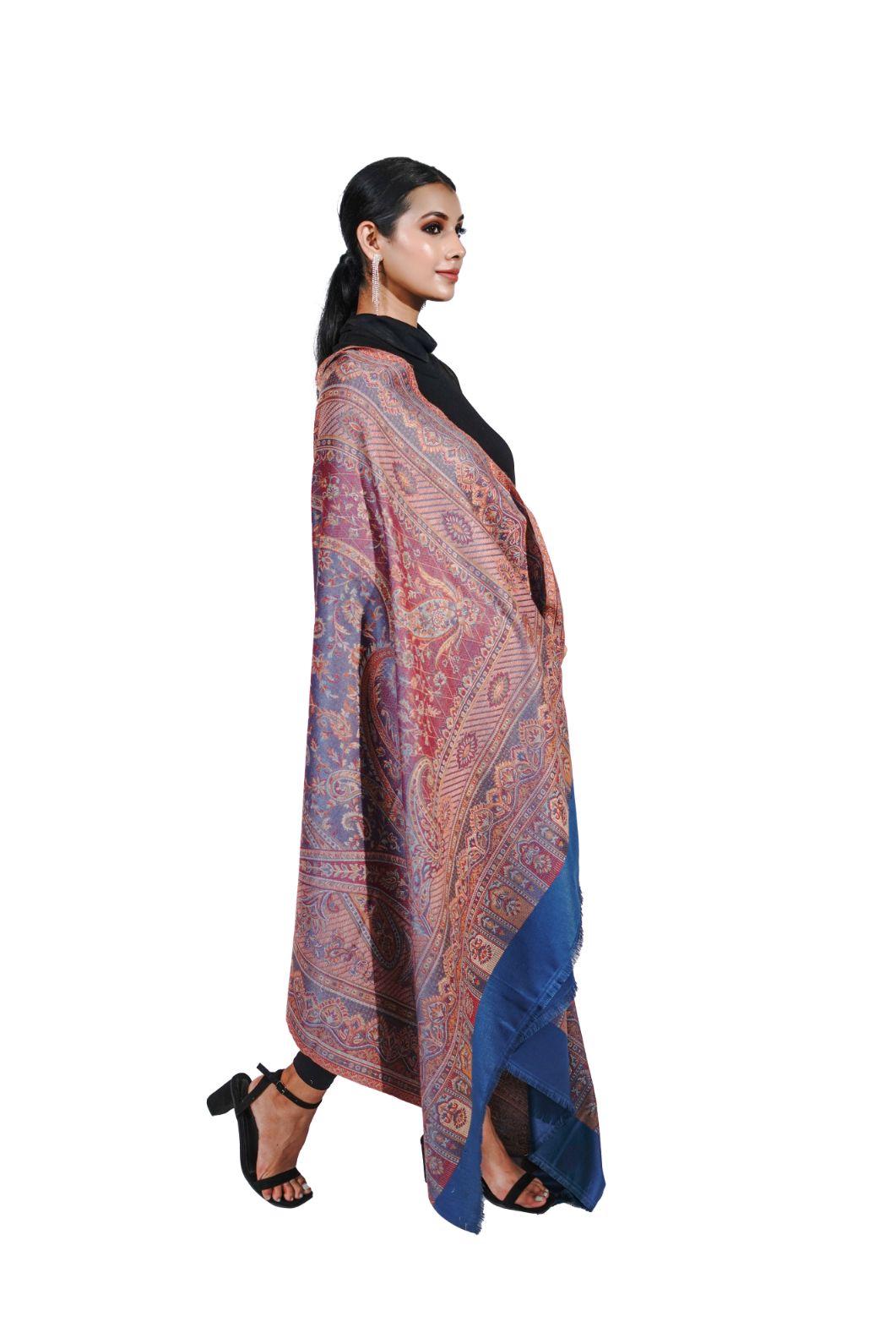Women's Traditional Pashmina Faux Shawl- Blue Regalia