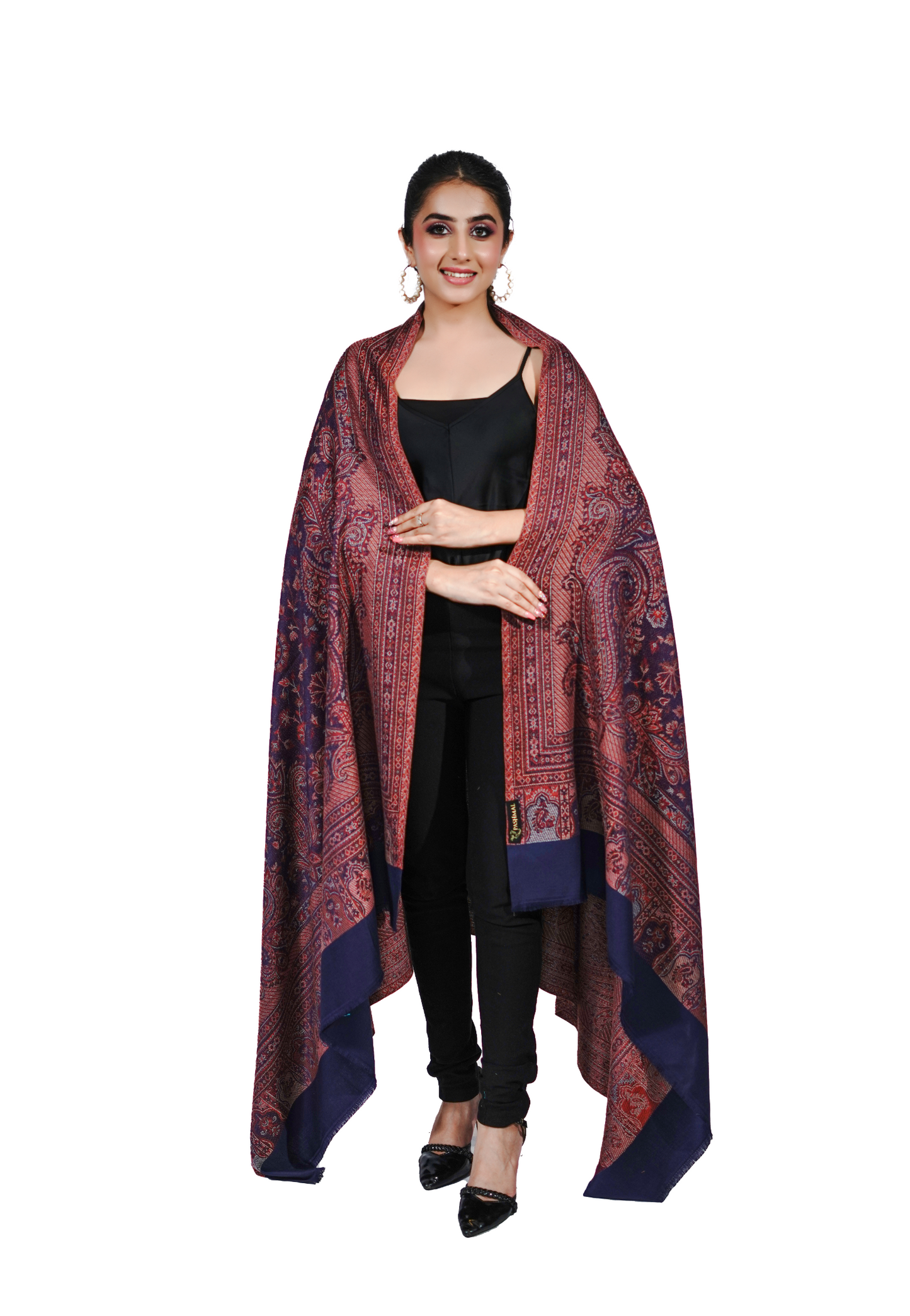 Women's Traditional Pashmina Faux Shawl- Blue Velvet