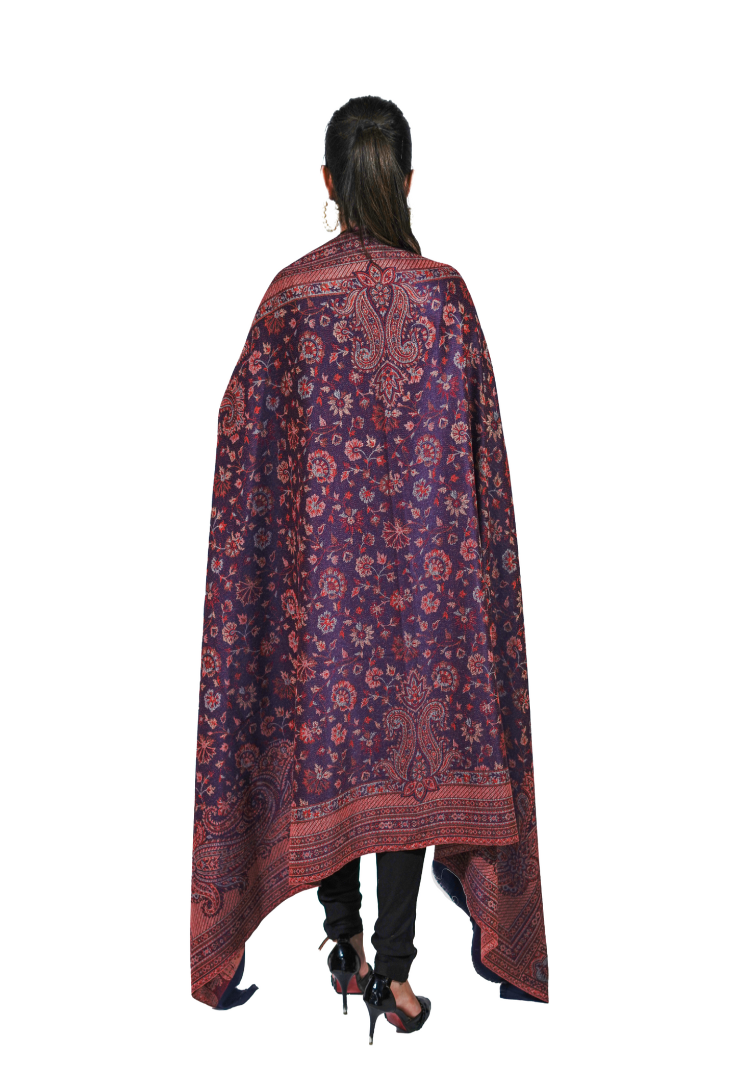 Women's Traditional Pashmina Faux Shawl- Blue Velvet