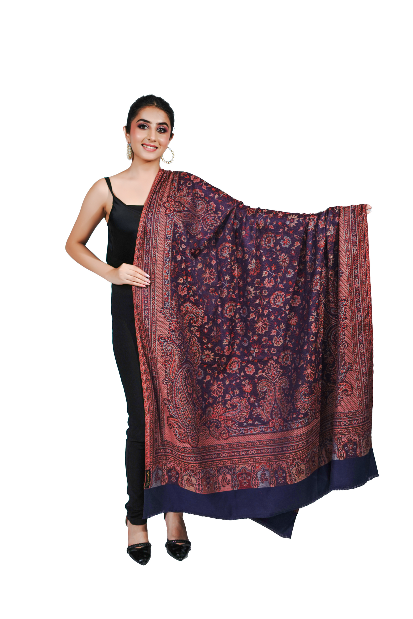 Women's Traditional Pashmina Faux Shawl- Blue Velvet