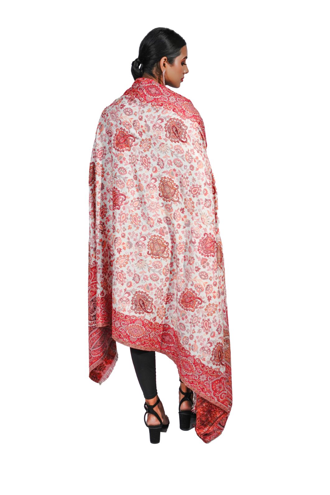 Pashmina Faux Gulabdar Red & White Traditional Kani Shawl