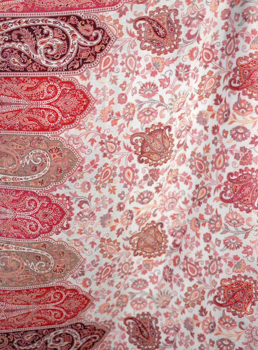 Pashmina Faux Gulabdar Red & White Traditional Kani Shawl