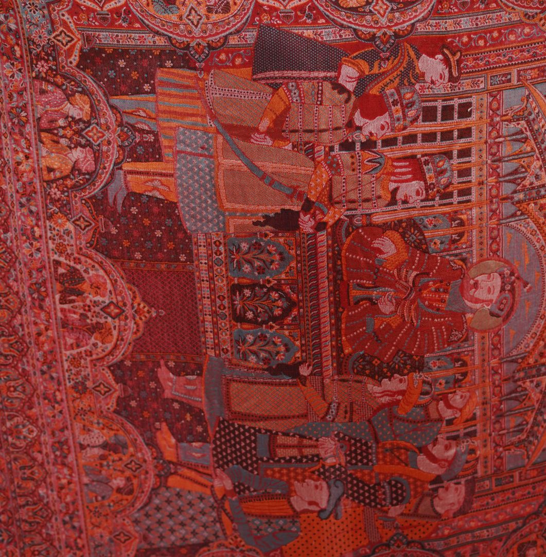 Heritage Mughal Darbaar Woolen Shawl for Women - Regal Red