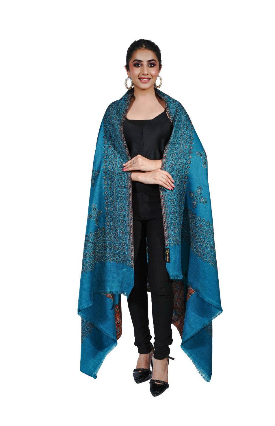 Wool Blend Traditional Jamawar Kani Shawl for Women - Shimmering Blue