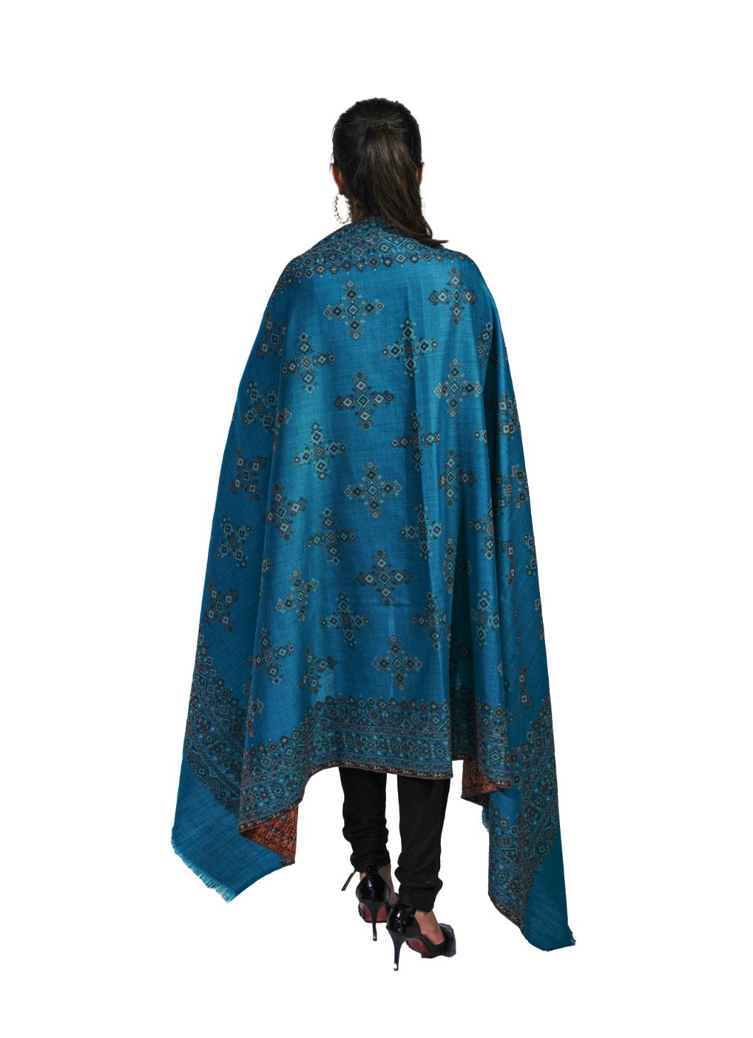Wool Blend Traditional Jamawar Kani Shawl for Women - Shimmering Blue