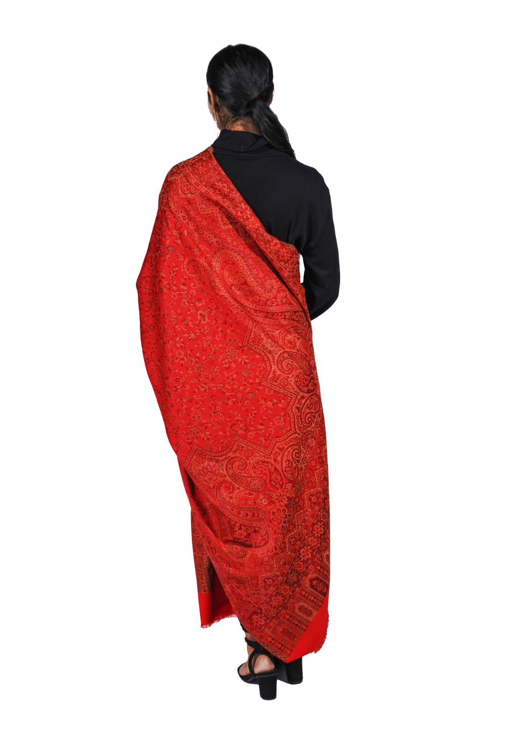 Women's Traditional Pashmina Faux Shawl- Red Reverie