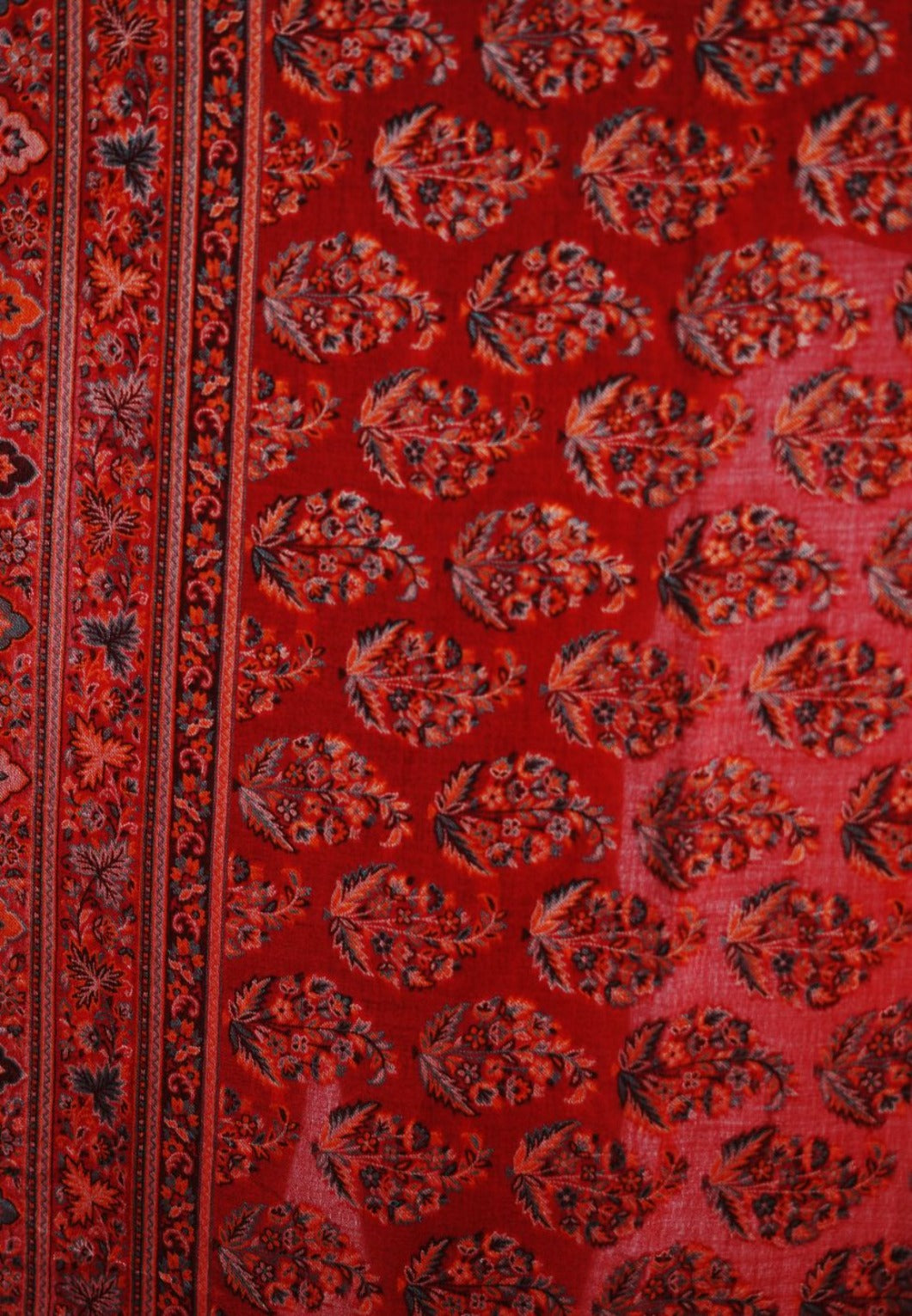 Women's Wool Blend Antique Shawl with Booti Design - Ruby Red