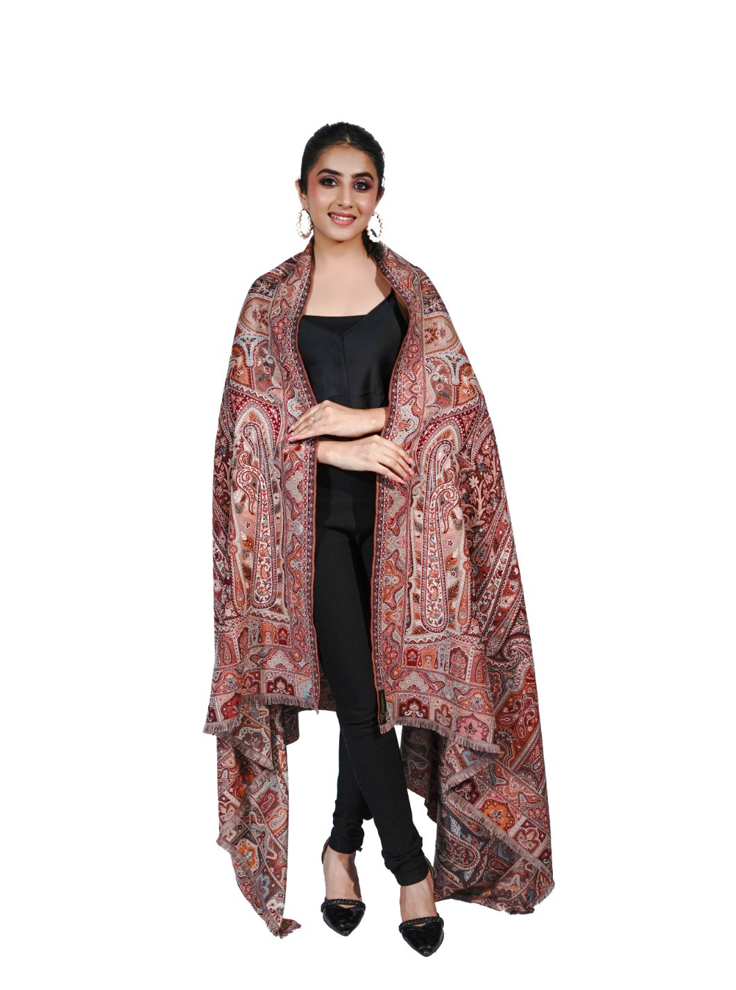 Pashmina Faux Ivory Traditional Kalamkari Shawl for Women