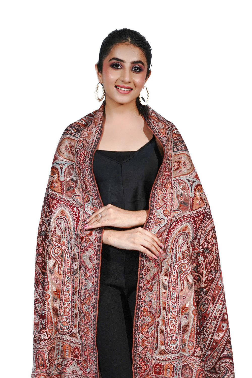 Pashmina Faux Ivory Traditional Kalamkari Shawl for Women