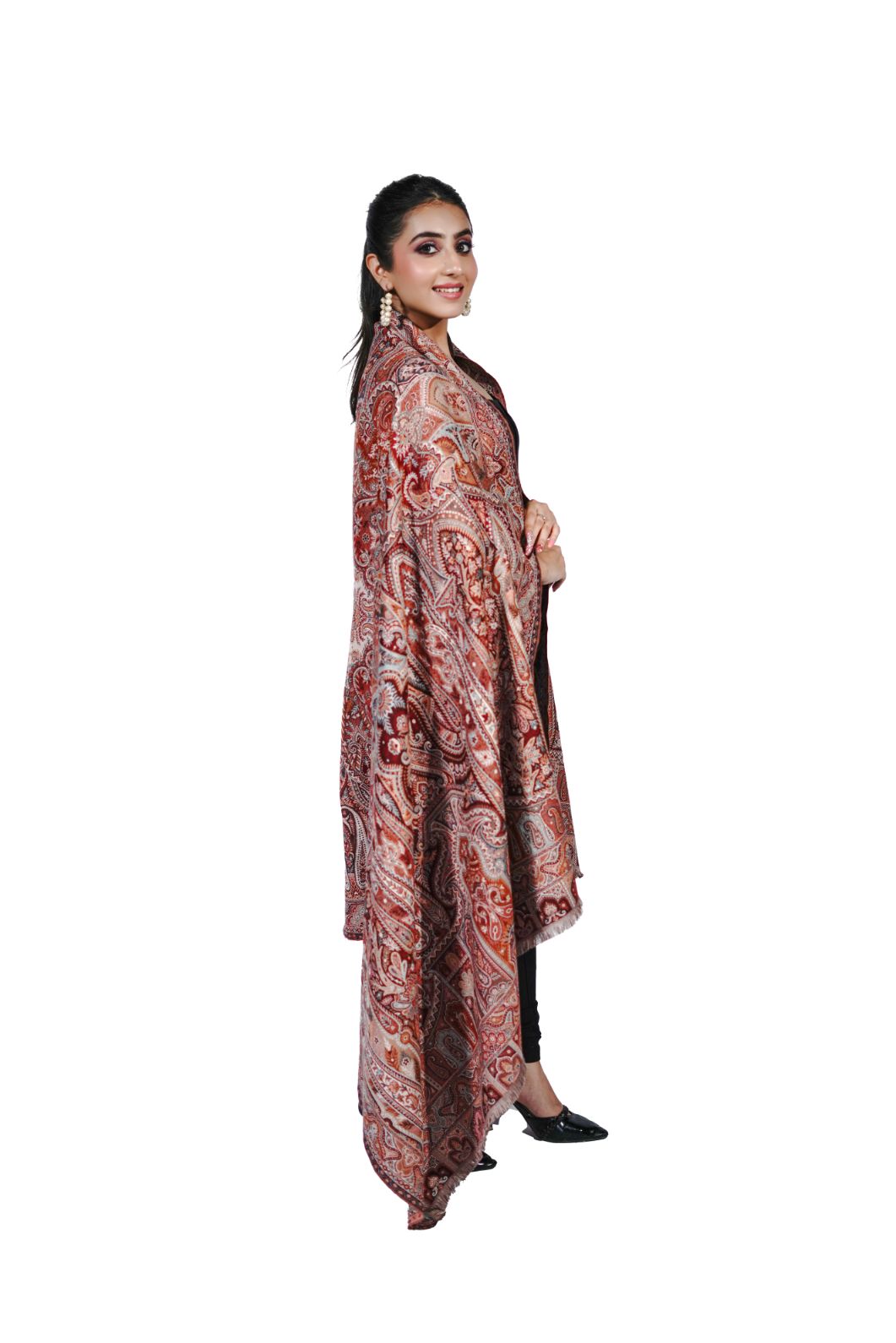 Pashmina Faux Ivory Traditional Kalamkari Shawl for Women