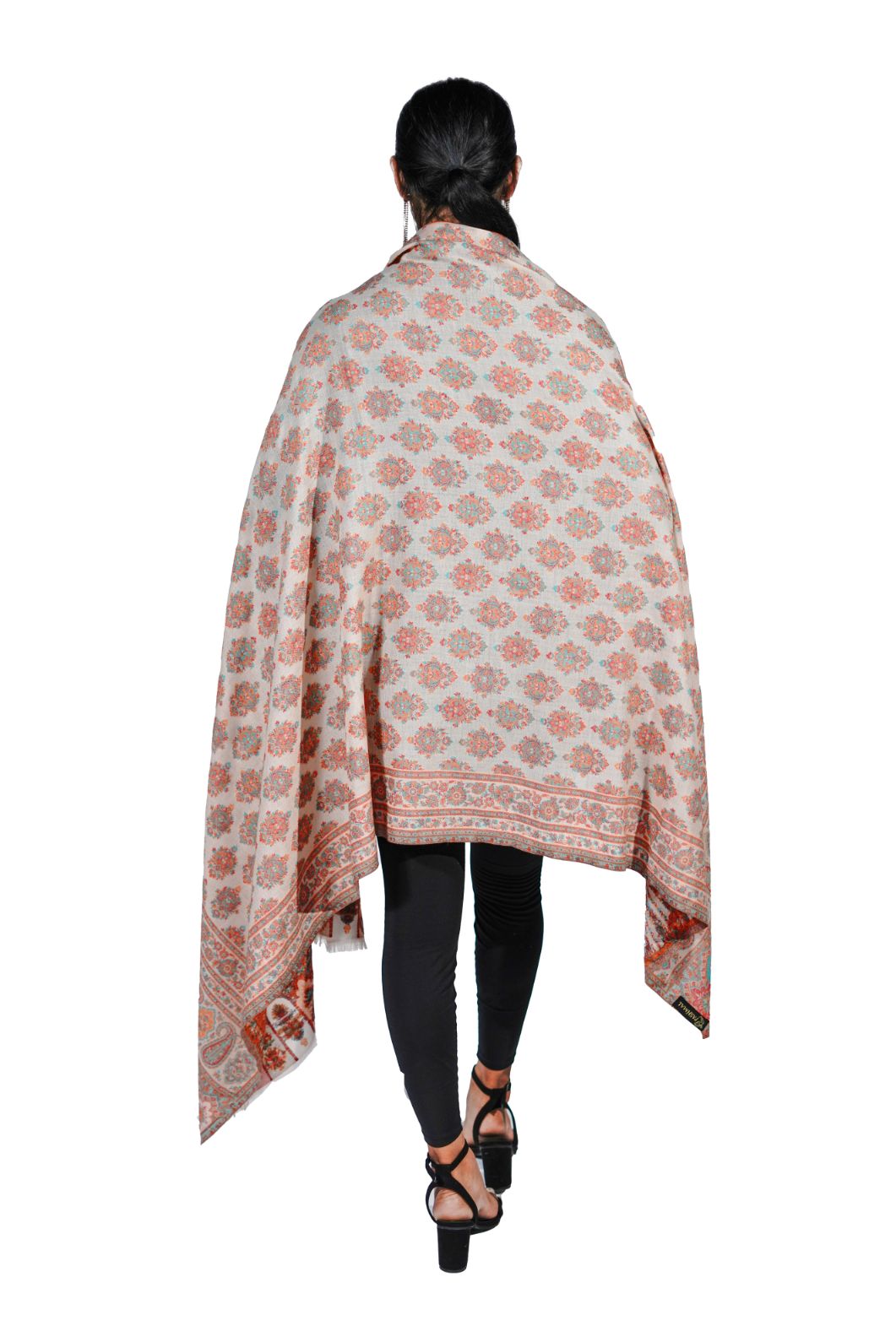 Women's Wool Blend Antique Shawl with Booti Design - Pastel Palette
