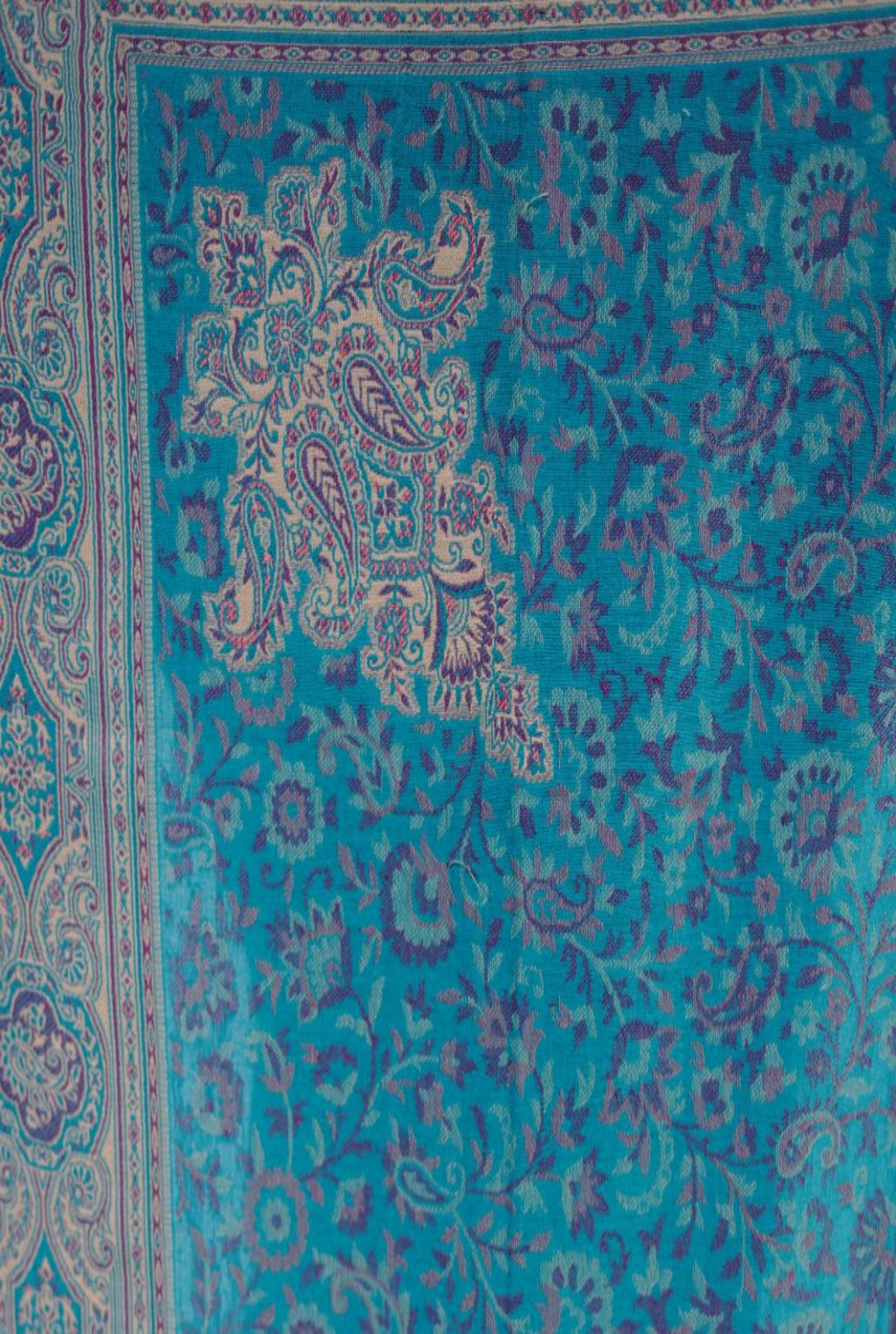 Pashmina Faux Traditional Jamawar Jaal Shawl - Icy Blue