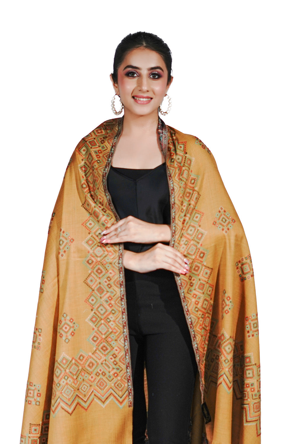 Wool Blend Traditional Jamawar Kani Shawl for Women - Amber Yellow