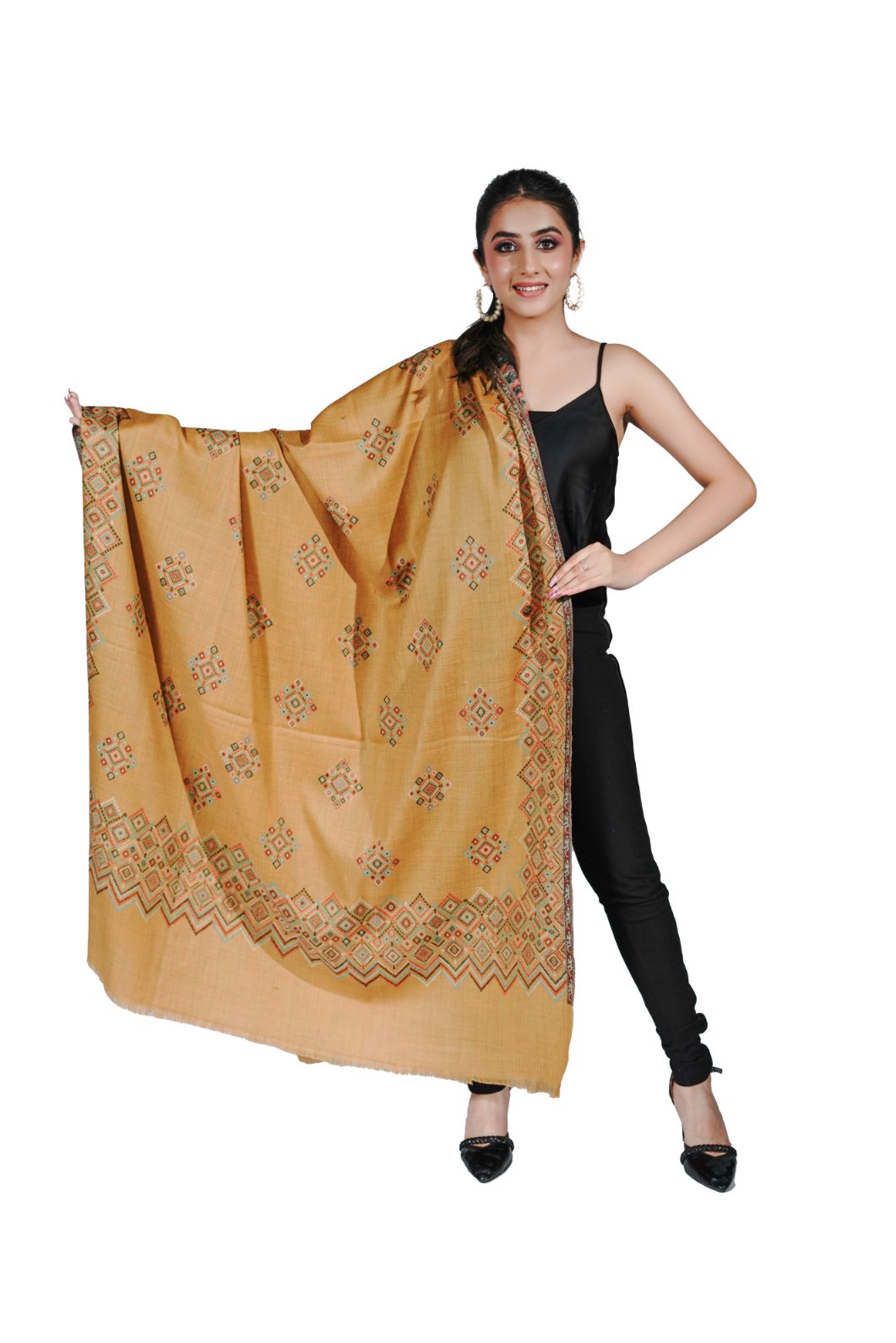Wool Blend Traditional Jamawar Kani Shawl for Women - Amber Yellow