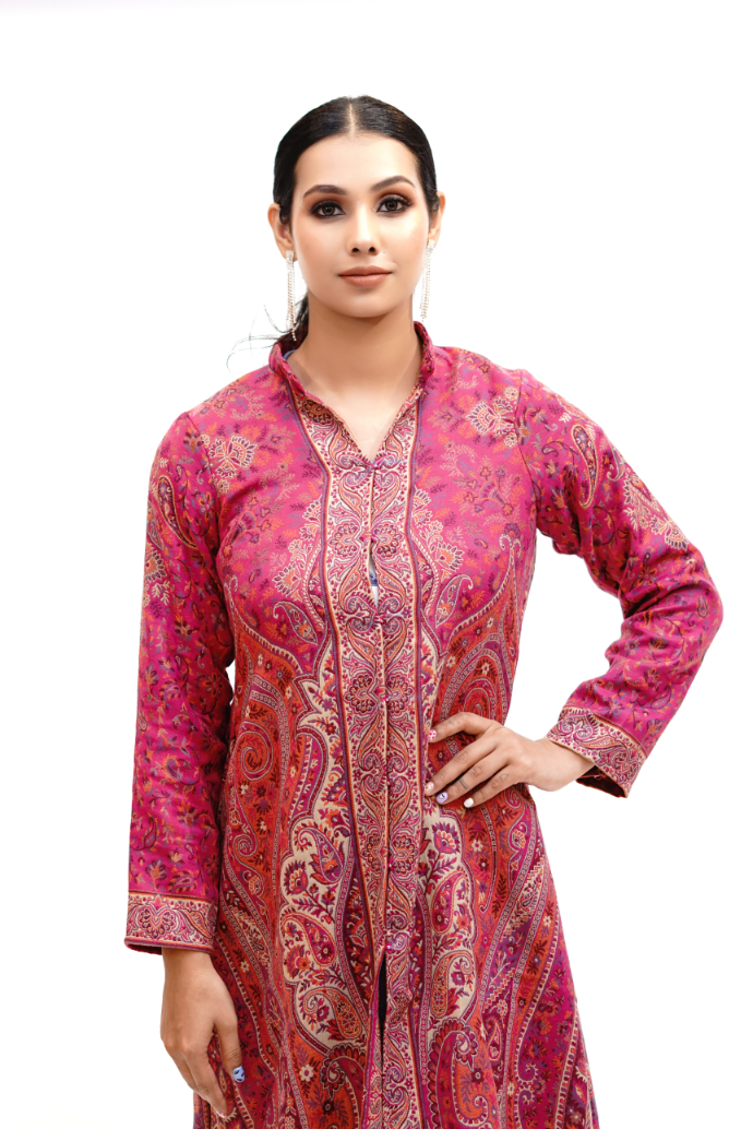 Unstiched Vintage Jamawar Jacket for Women - Pretty Pink