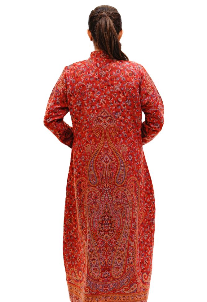 Unstiched Vintage Jamawar Jacket for Women - Rustic Red