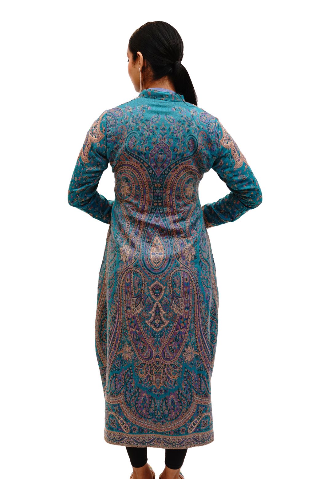 Unstiched Vintage Jamawar Jacket for Women - Ink Blue