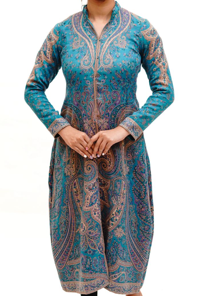 Unstiched Vintage Jamawar Jacket for Women - Ink Blue