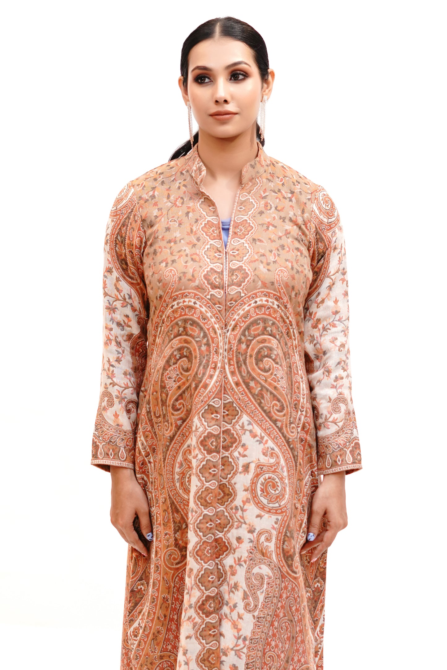 Unstiched Vintage Jamawar Jacket for Women - Aesthetic Beige