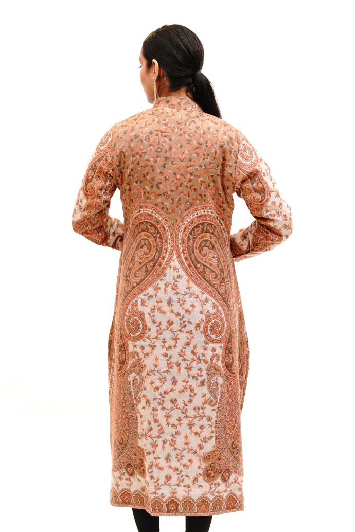 Unstiched Vintage Jamawar Jacket for Women - Aesthetic Beige