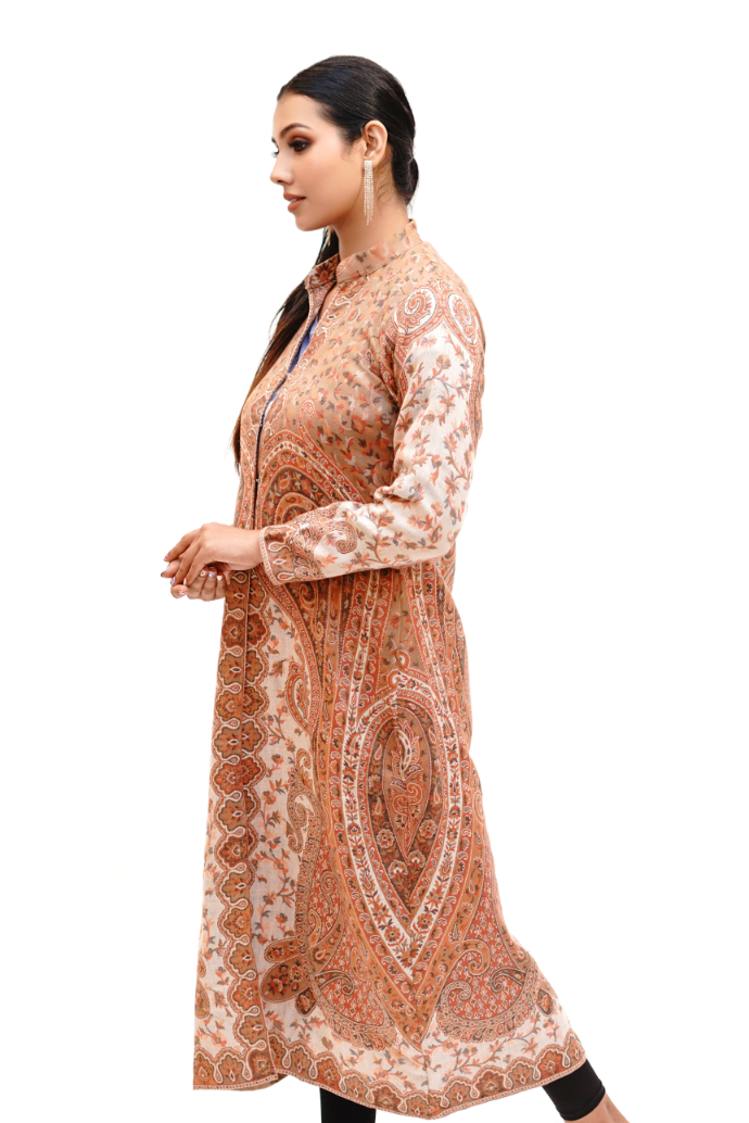 Unstiched Vintage Jamawar Jacket for Women - Aesthetic Beige