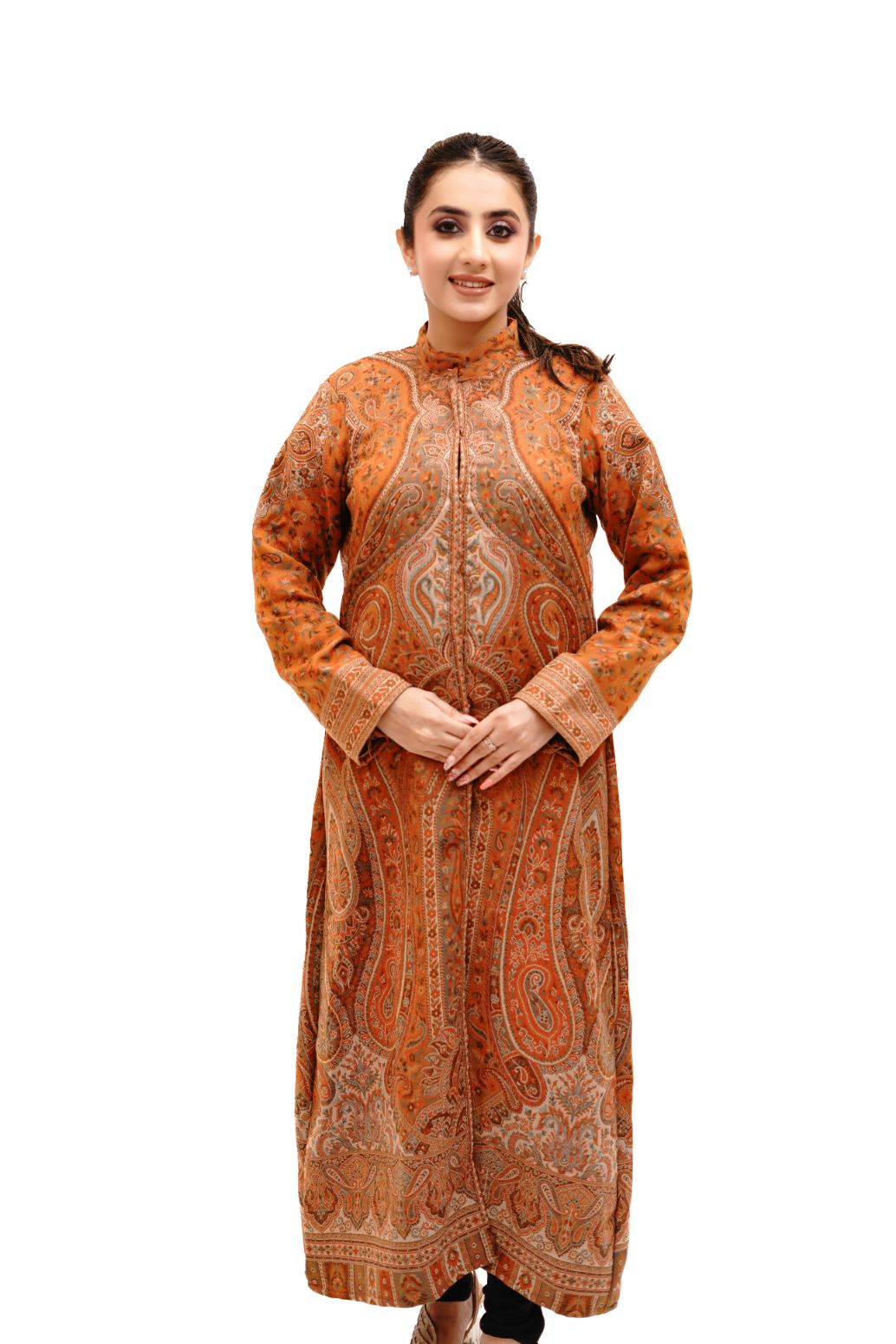 Unstiched Vintage Jamawar Jacket for Women - Rust Orange