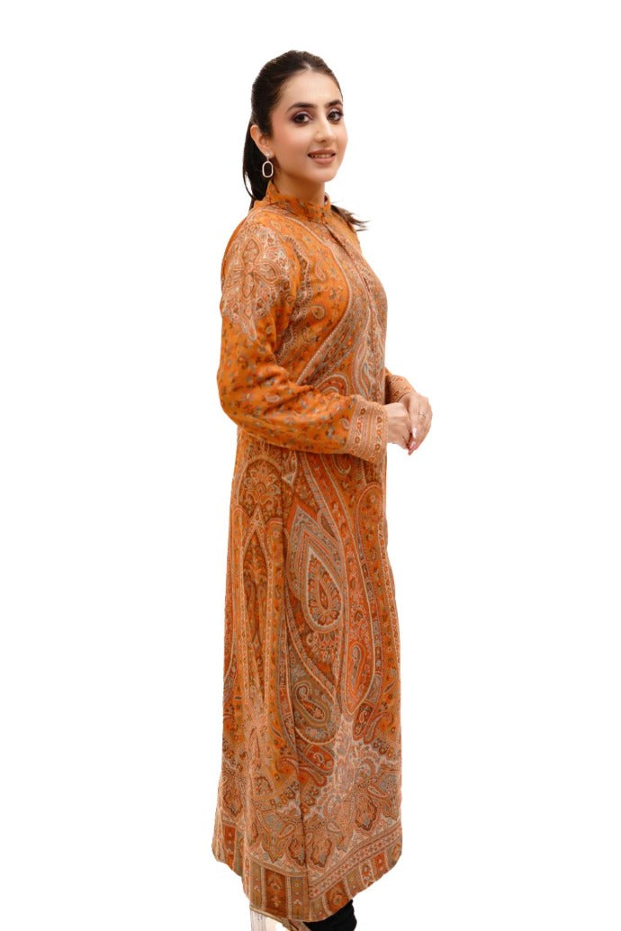 Unstiched Vintage Jamawar Jacket for Women - Rust Orange