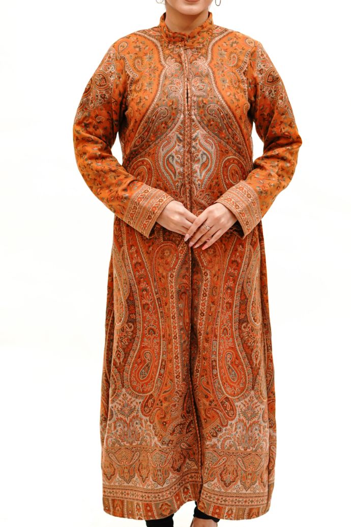Unstiched Vintage Jamawar Jacket for Women - Rust Orange