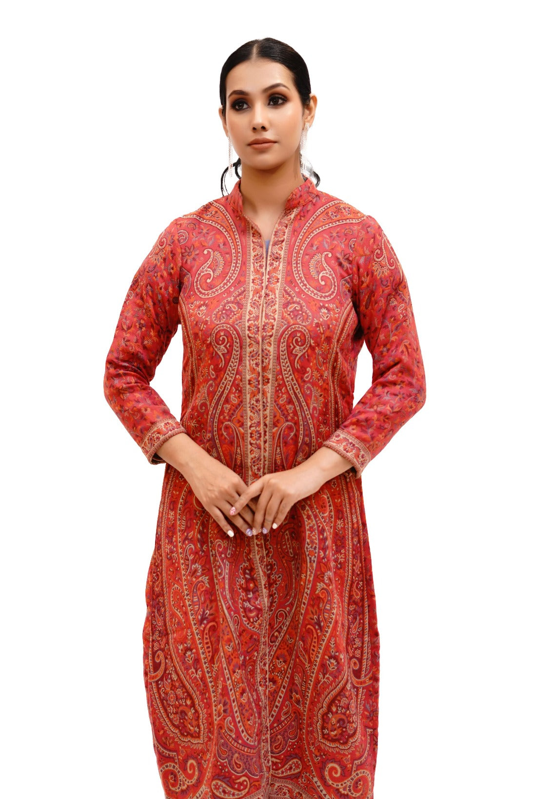 Unstiched Vintage Jamawar Jacket for Women - Urban Red