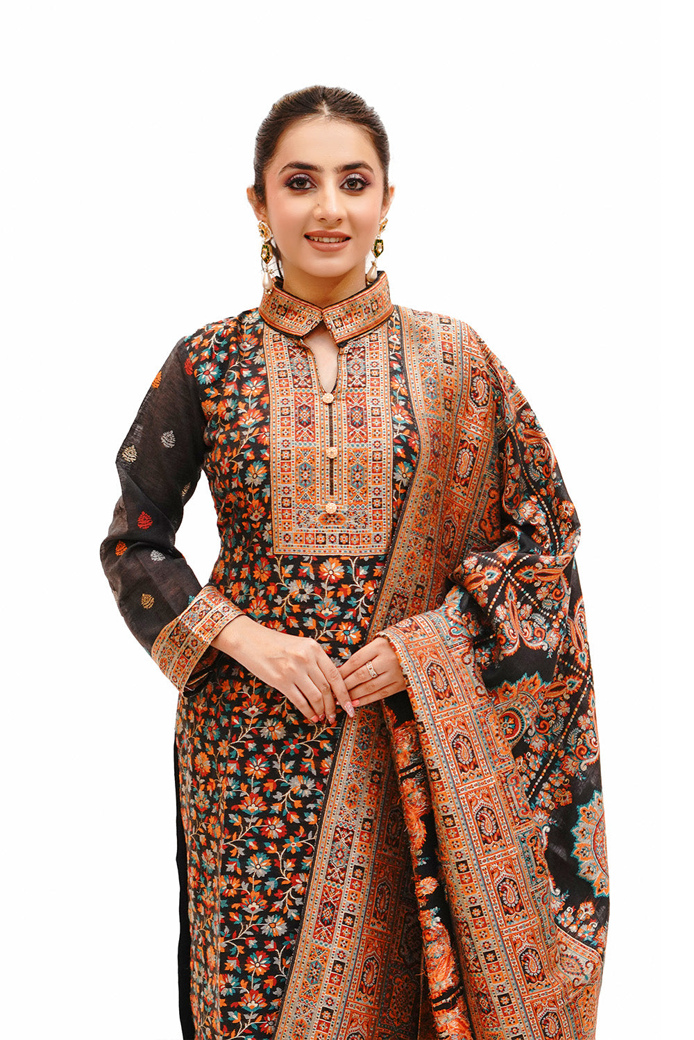 Traditional Kani Zari Suit For Women (Unstitched) - Dramatic Black