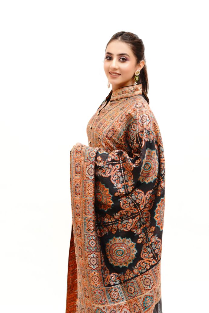 Traditional Kani Zari Suit For Women (Unstitched) - Dramatic Black