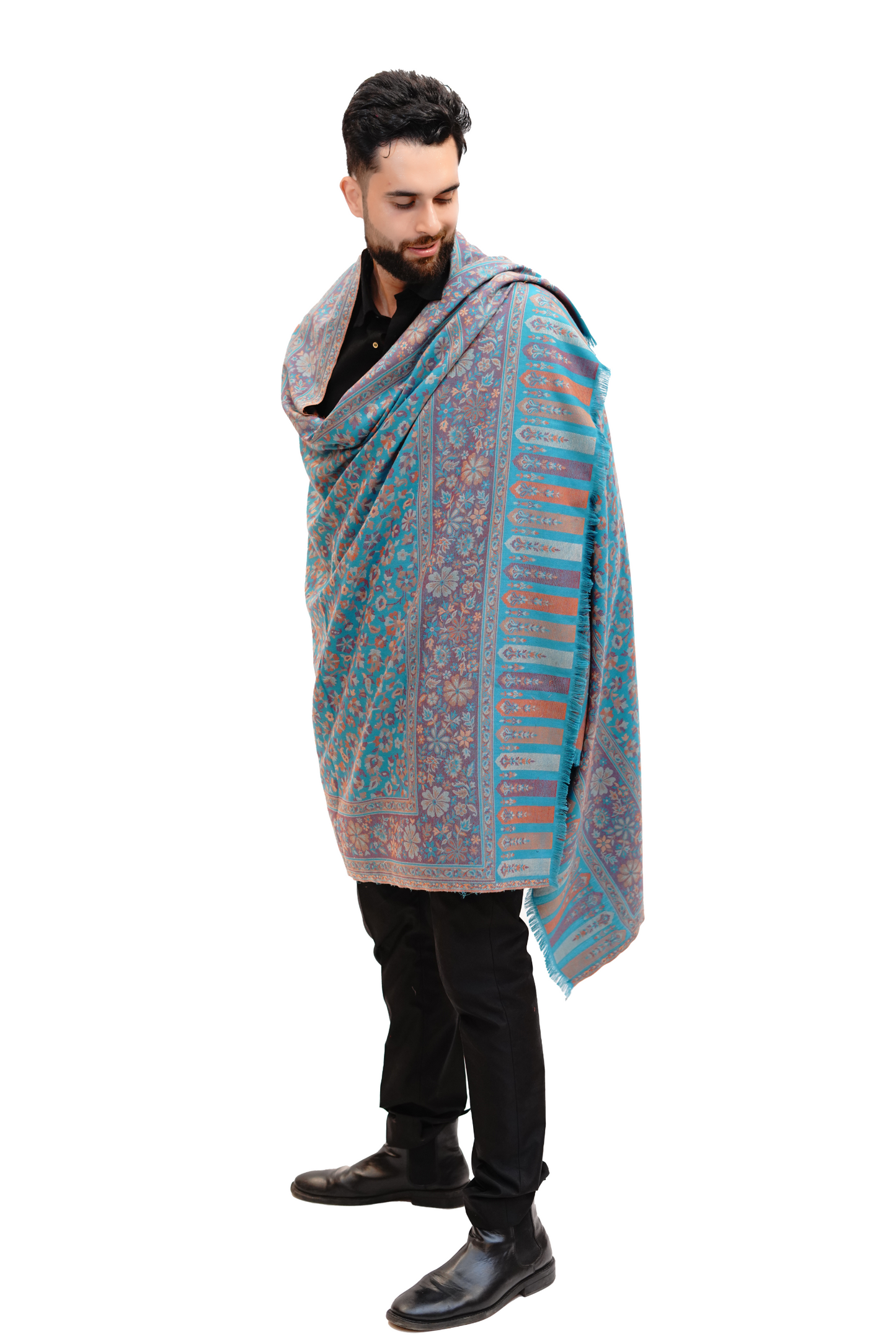 Men’s Fine Wool Blend Traditional Jamawar Kani Shawl – Imperial Indigo